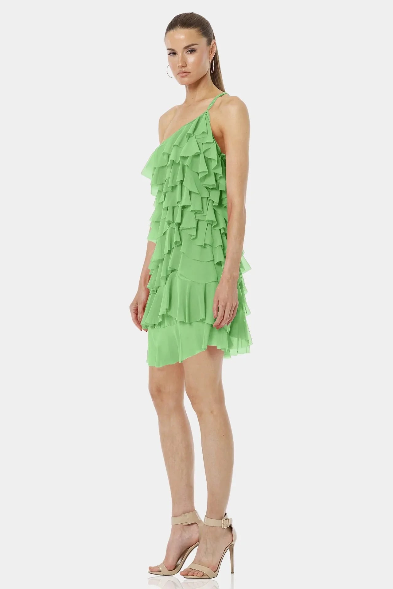 Mint Mini Dress | Light Green Ruffle Dress | One Sleeve Dress
