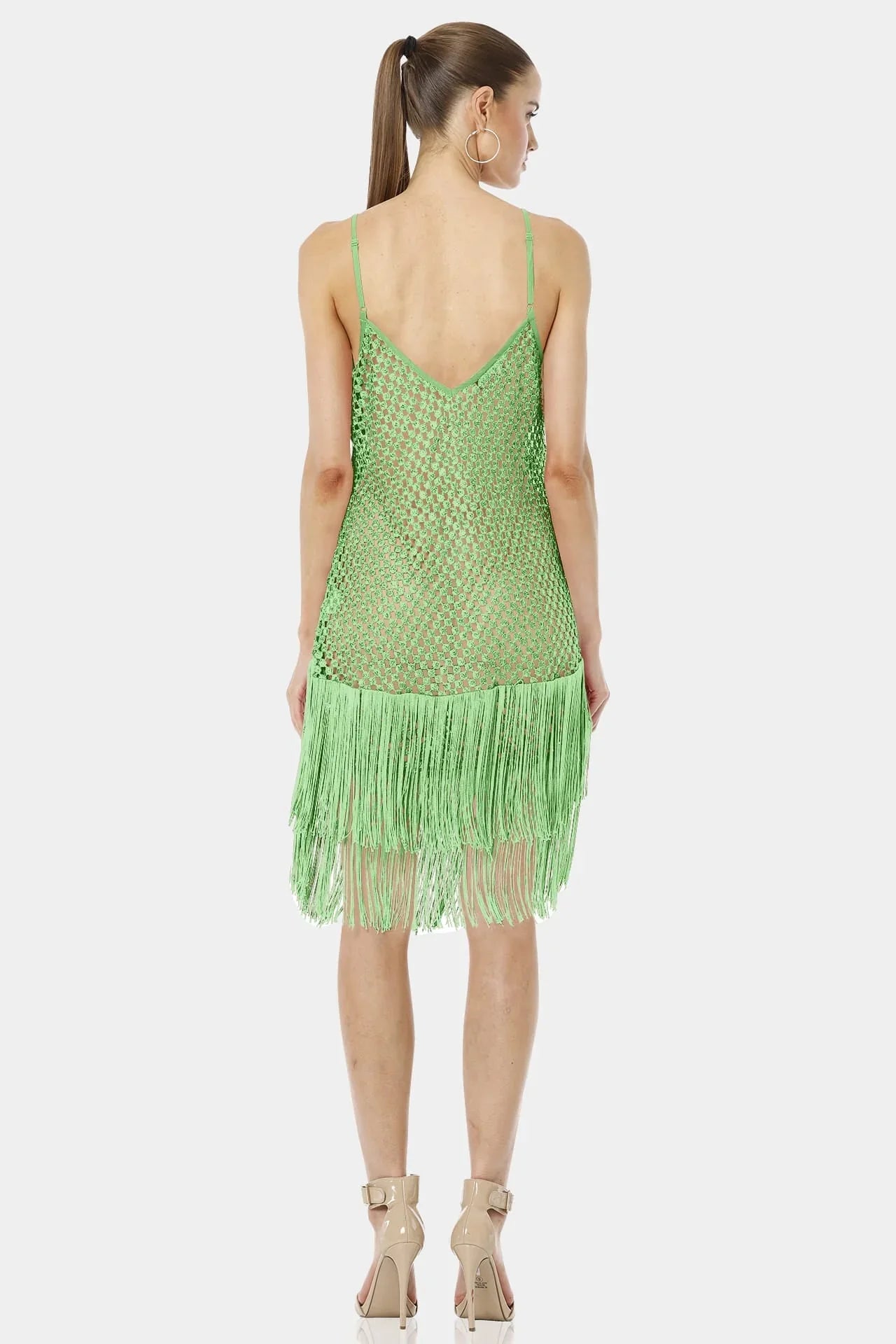 green fringe mini dress Plus Size Fringe Trim Sleeveless Bandage High Neck, Cause A Scene Fringe Mini Dress in Kellygreen, Size 3X,