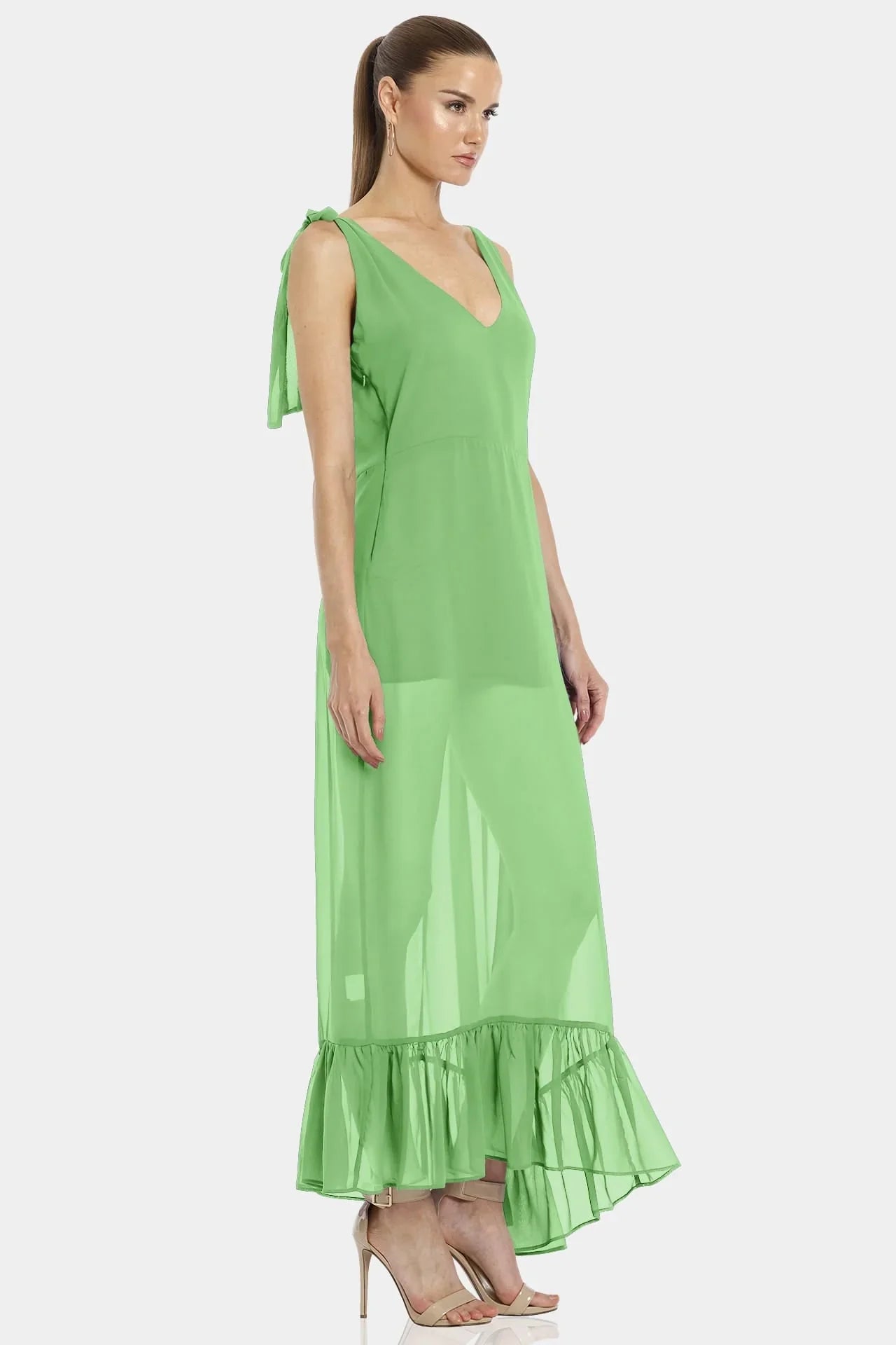Plunged Neckline | Mint Green Maxi Dress | Sheer Maxi Dress