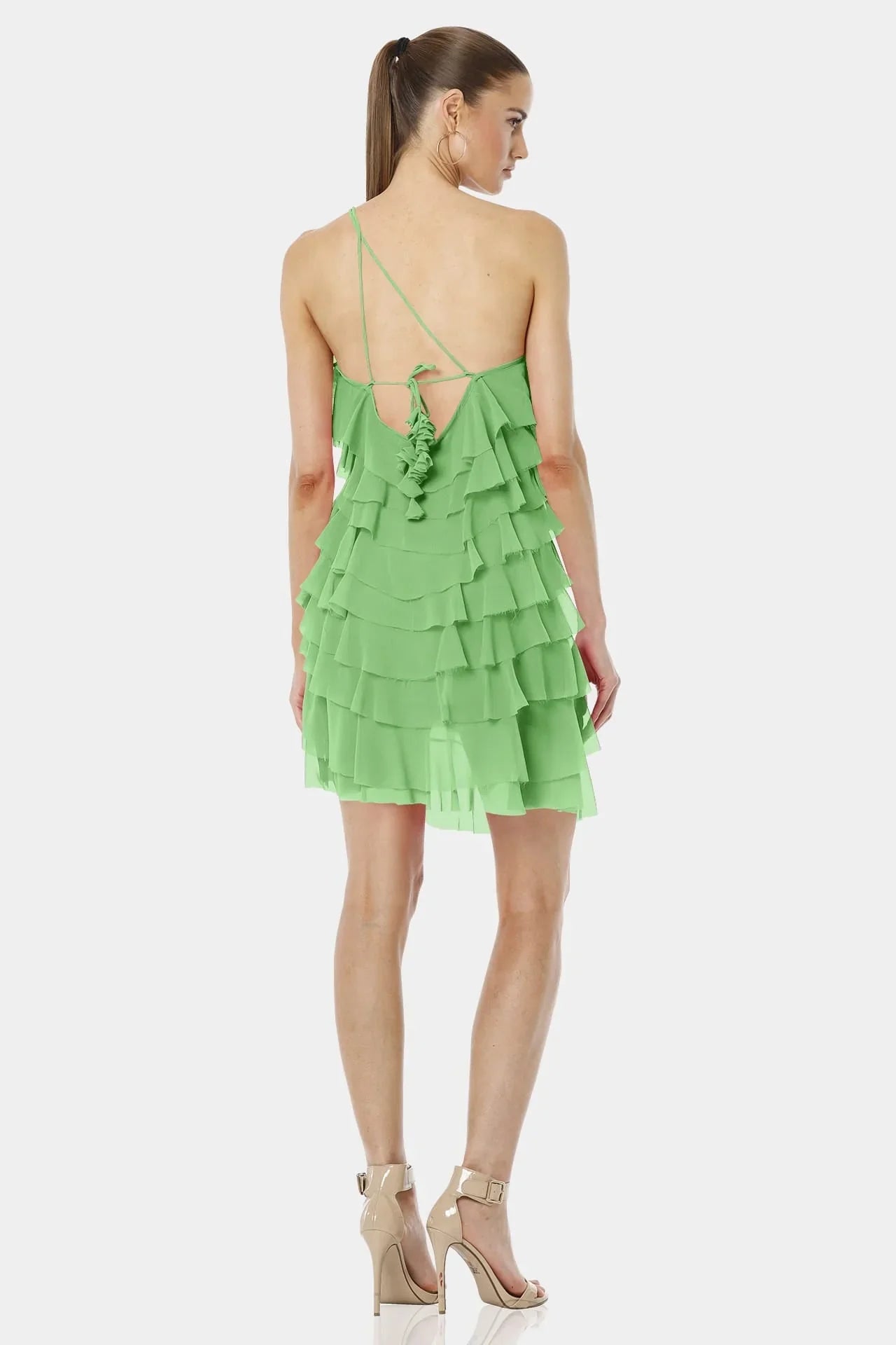 Mint Mini Dress | Light Green Ruffle Dress | One Sleeve Dress | Qishma Extra Large