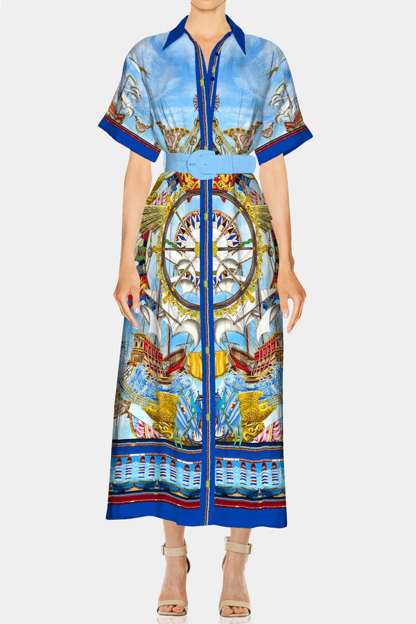 navy midi shirt dress S Designer Shirt Dress Midi Length