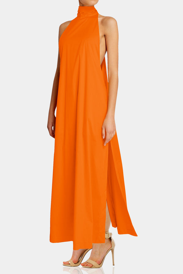 vibrant maxi dress Small Vibrant Orange High-Neck Sleeveless Maxi Dress