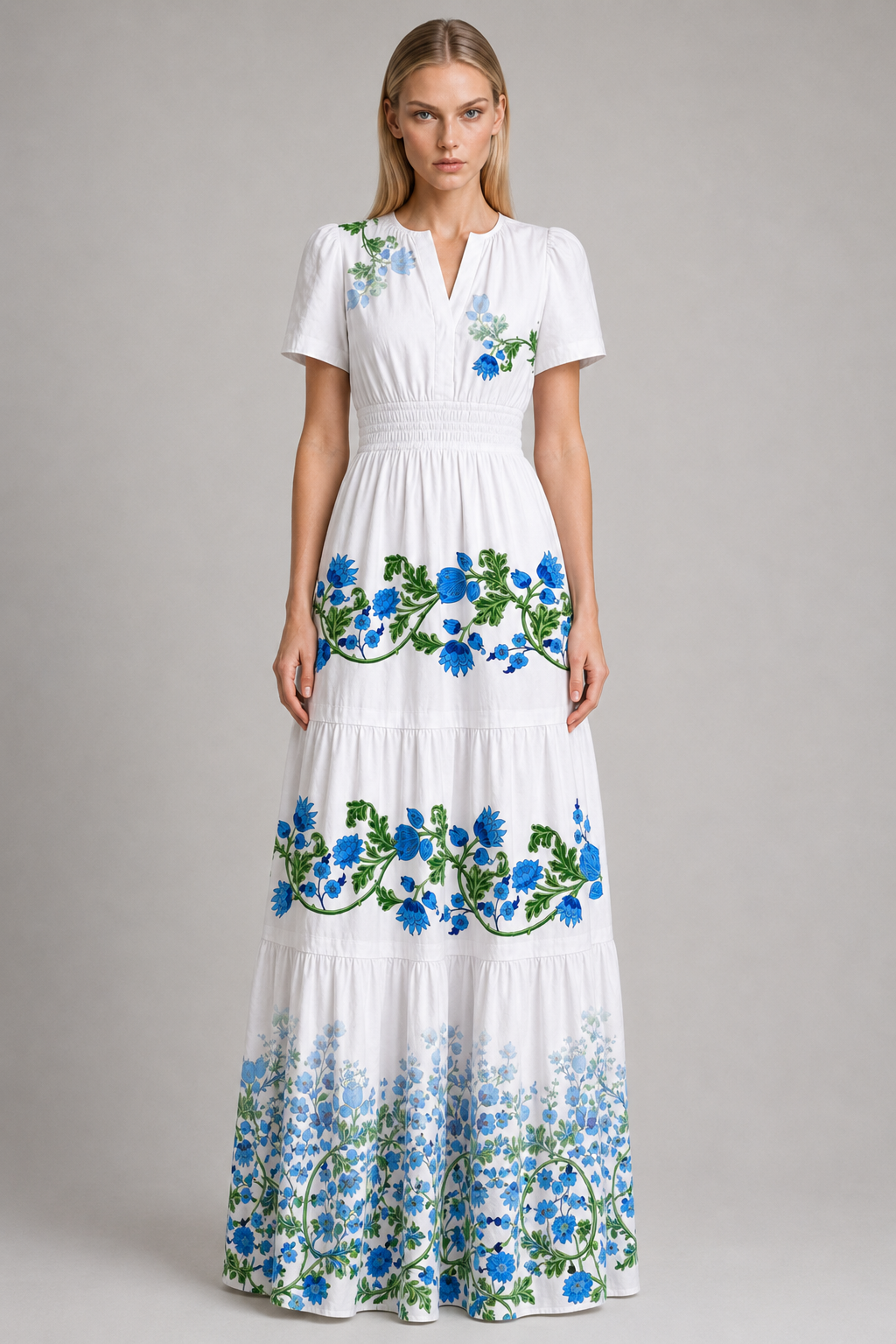 Blue and White Floral Resort Maxi Dress