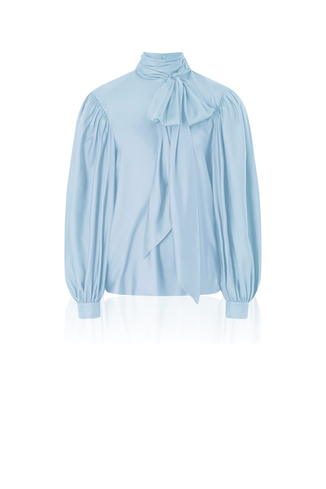 Powder Blue Satin-Twill Tie-Neck Blouse | Shahida – Shahida Parides