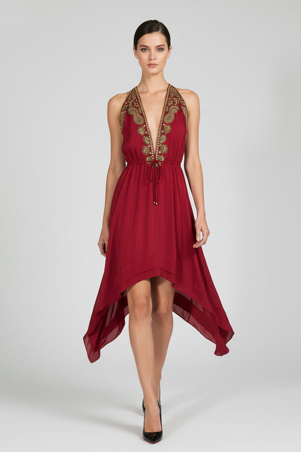 Red Hand-Embroidered Cam Dress – Heritage Style