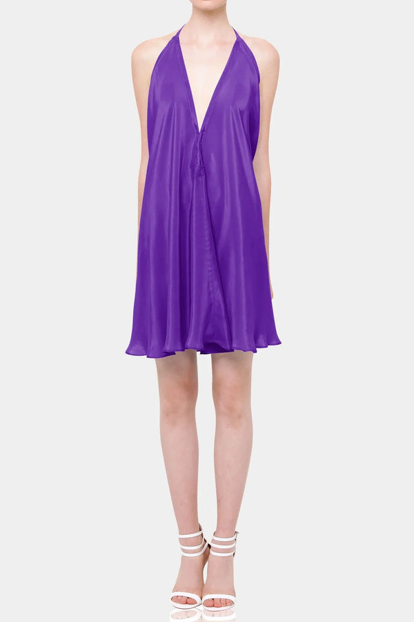 Designer Short Purple Party Dress | Short Silk Dress