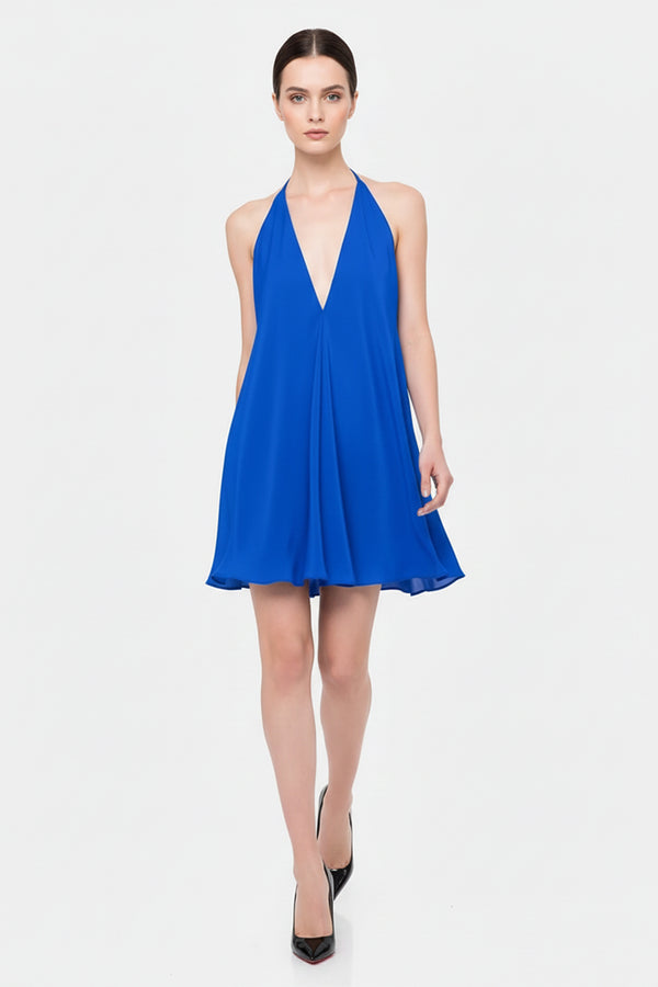 Royal Blue Satin Mini Scarf Dress