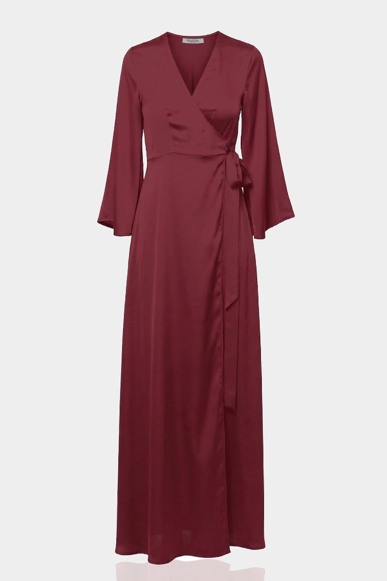 burgundy wrap dress Solid 3/4 Sleeve with Pockets (Burgundy) the Nerina Dress is both magical and boho Burgundy wrap dress with side