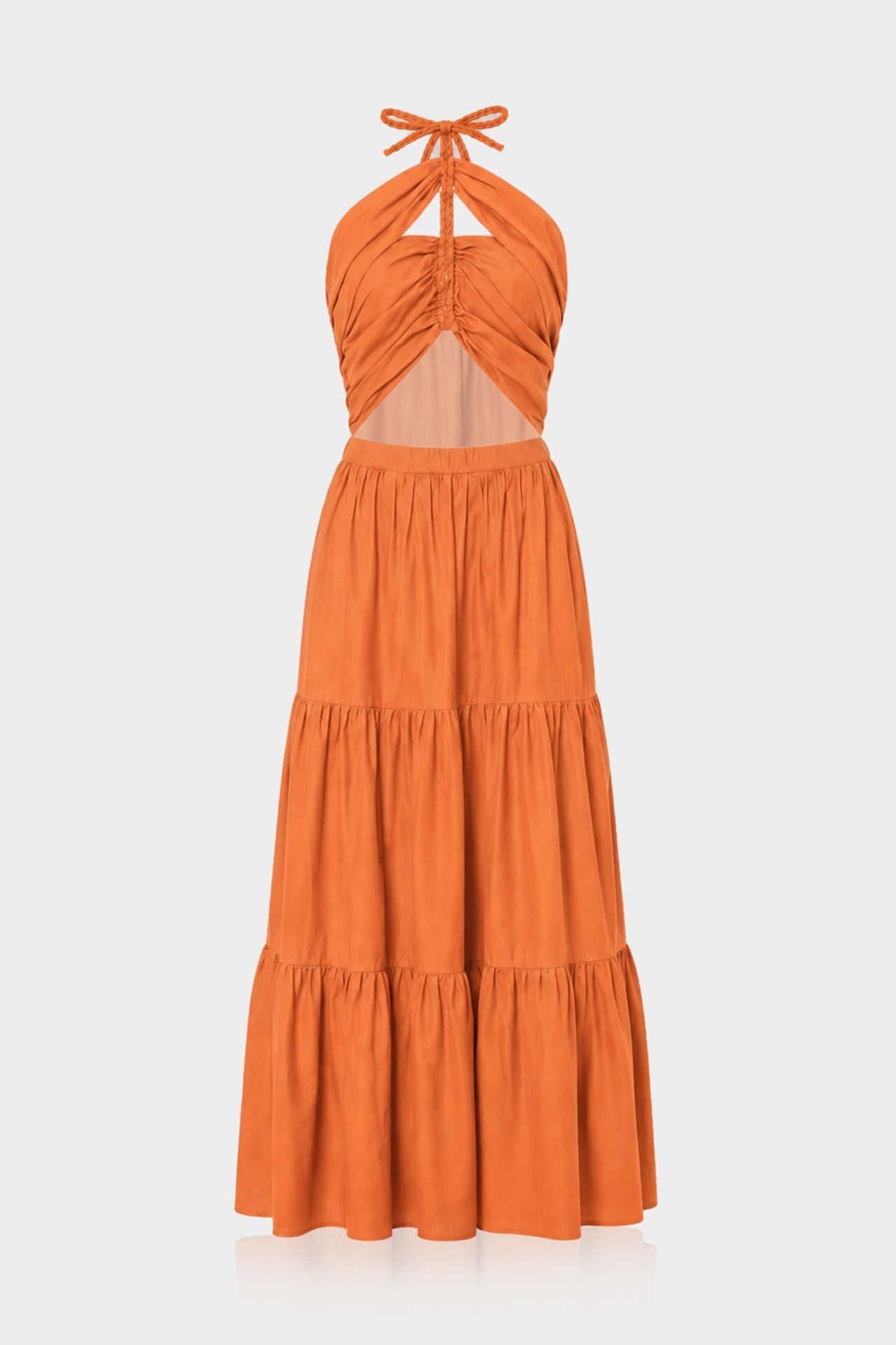 S Sunset Orange Halter Neck Cut-Out Cotton Maxi Dress