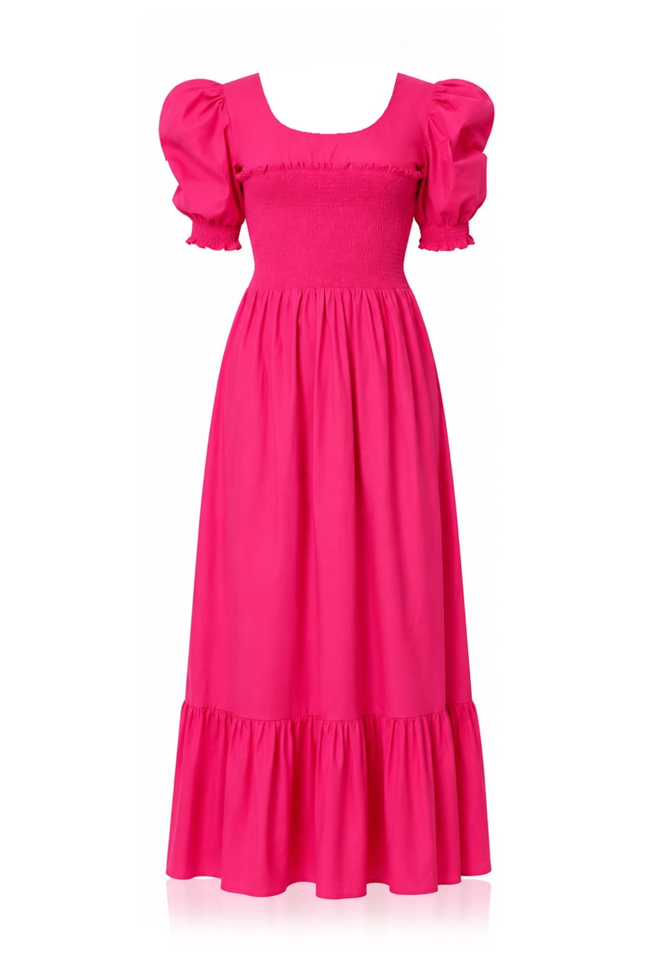 pink garden party dress Petite / XXS Petite Luxury Fuchsia Smocked Puff Sleeve Cotton Maxi – Dress Cedar Brown Drawer Liner contrast collar dress Color:french blue bengaline Waist 25