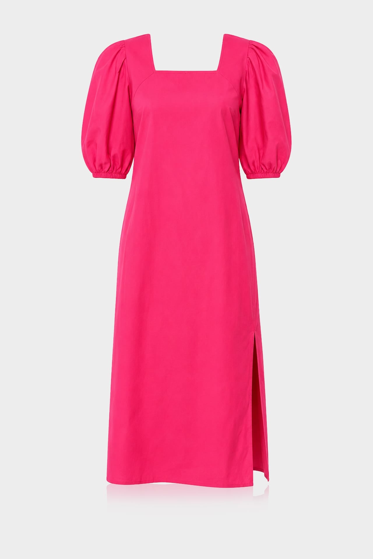 S Luxury Fuchsia Pink Square Neck Cotton Midi Dress – Summer Day Dress