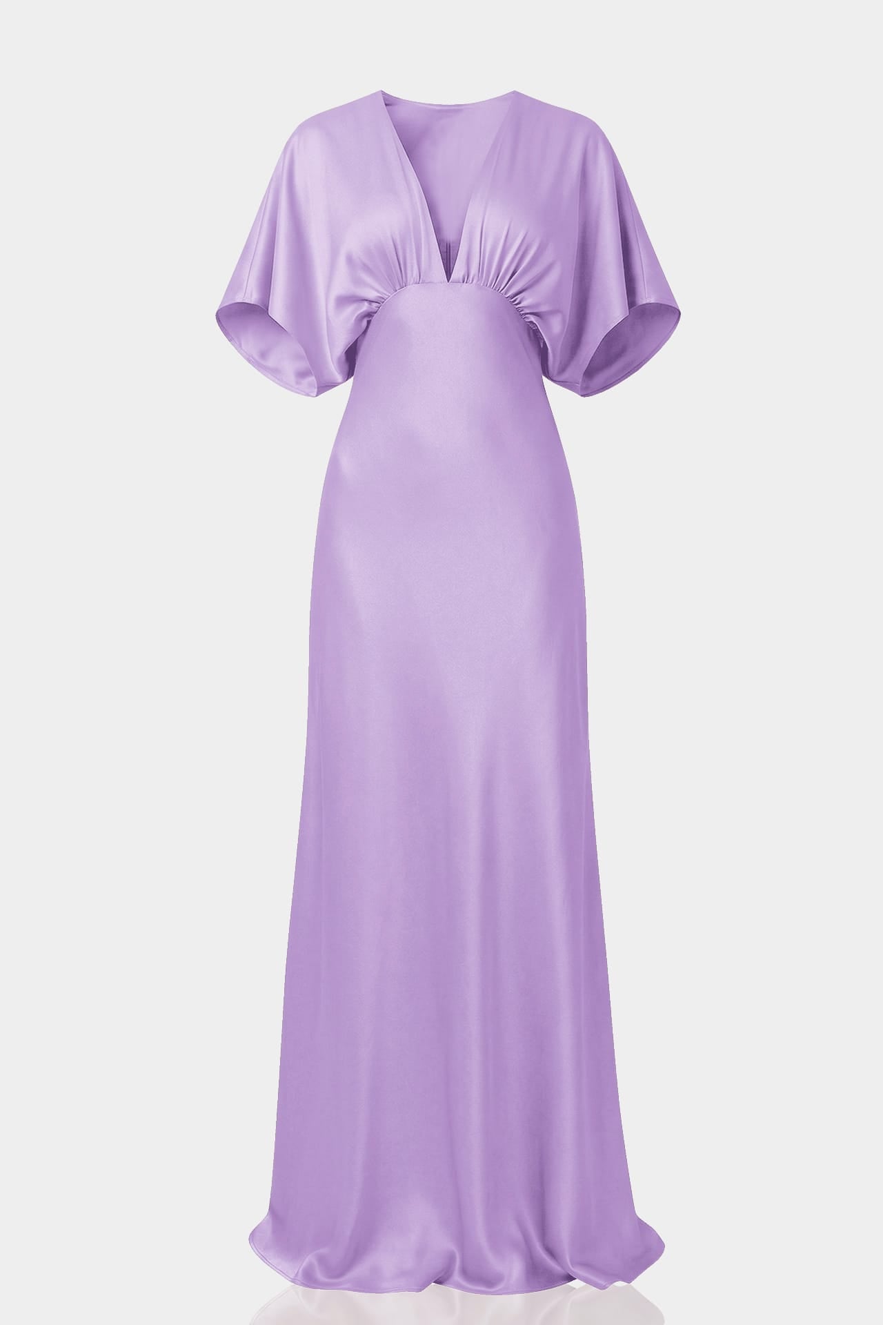 Standard / XS Shasi Lavender Deep-V Flutter-Sleeve Satin A-Line Gown- Modern Formal Wear