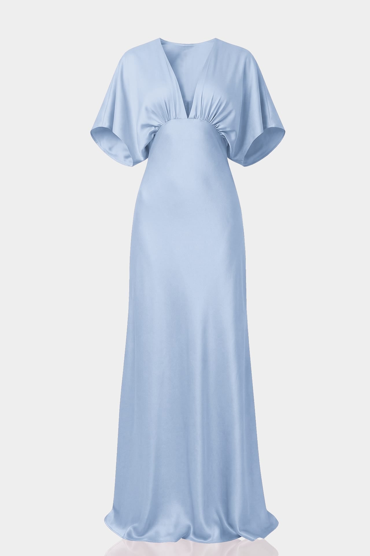 flutter sleeve satin maxi dress Standard / XS Powder Blue Deep V Neck Bridesmaid Gown Black Easter Shoes for Girls or upscale event How 