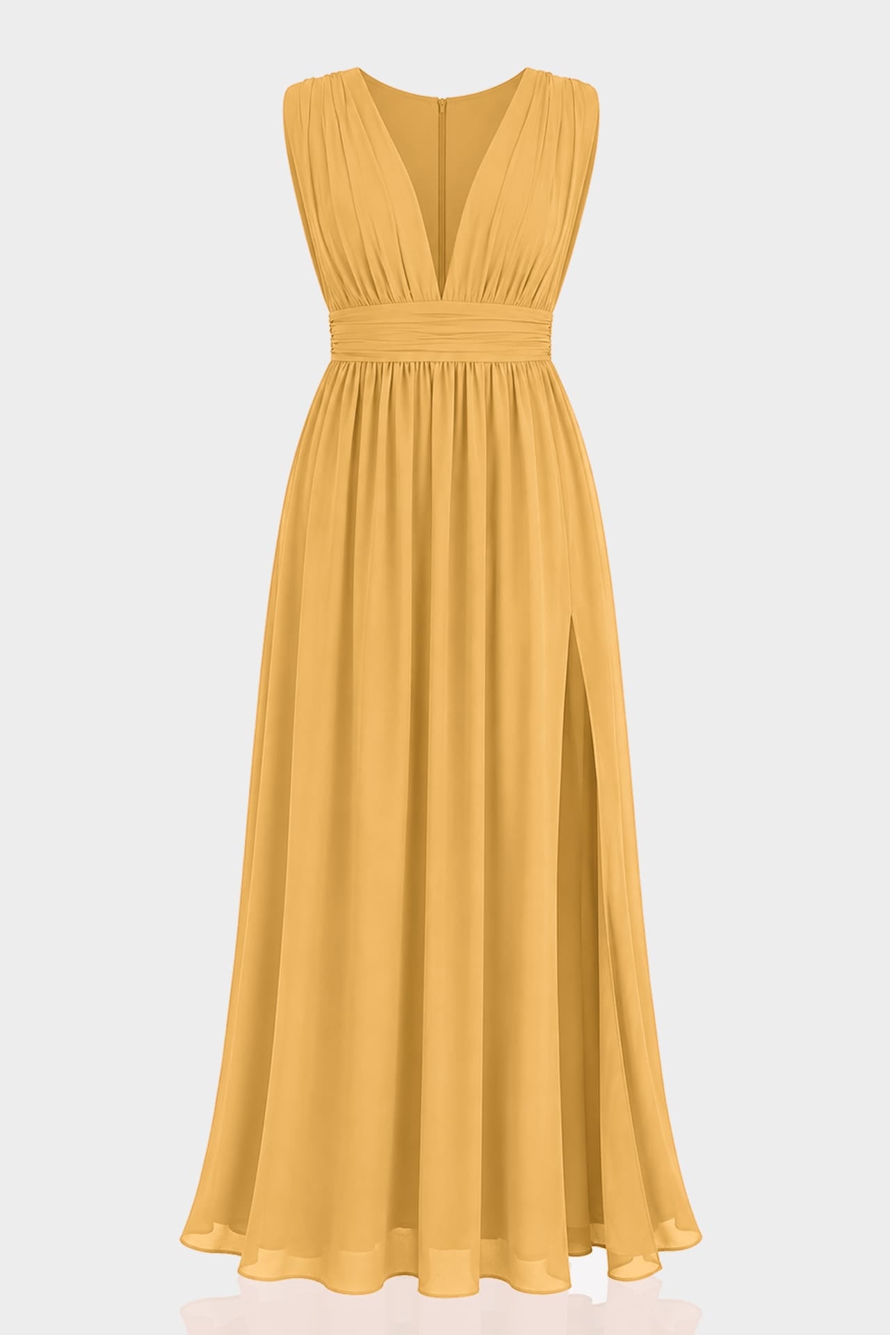 S / With Slit Butterscotch Heaven V-Neck Bridesmaid Dress – Elegant Maxi Gown