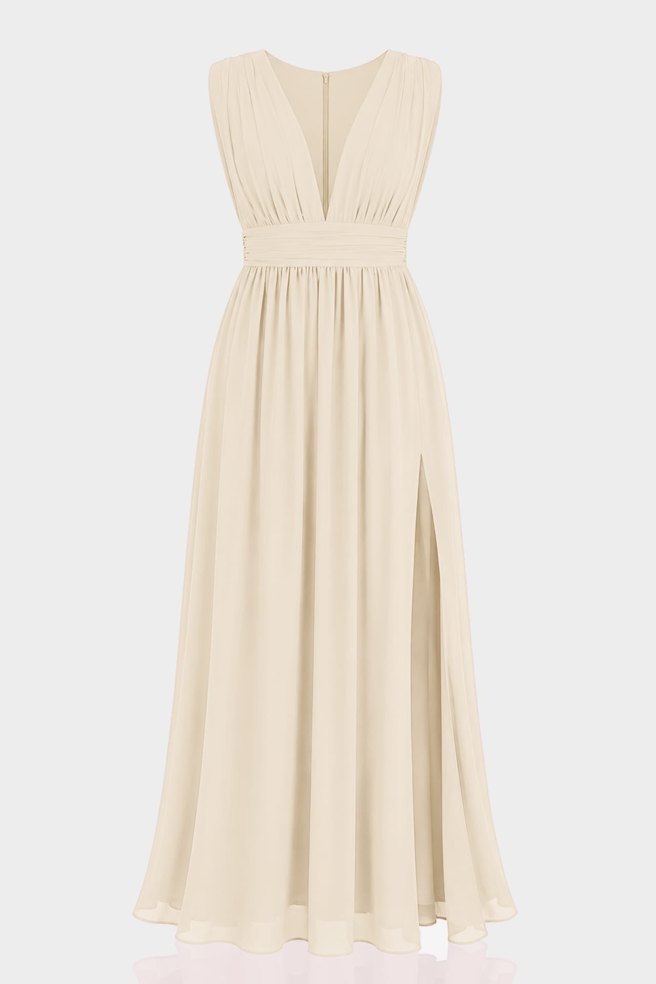 S / With Slit Champagne Heaven A-Line Wedding Guest Dress With V Neck by Shahsi