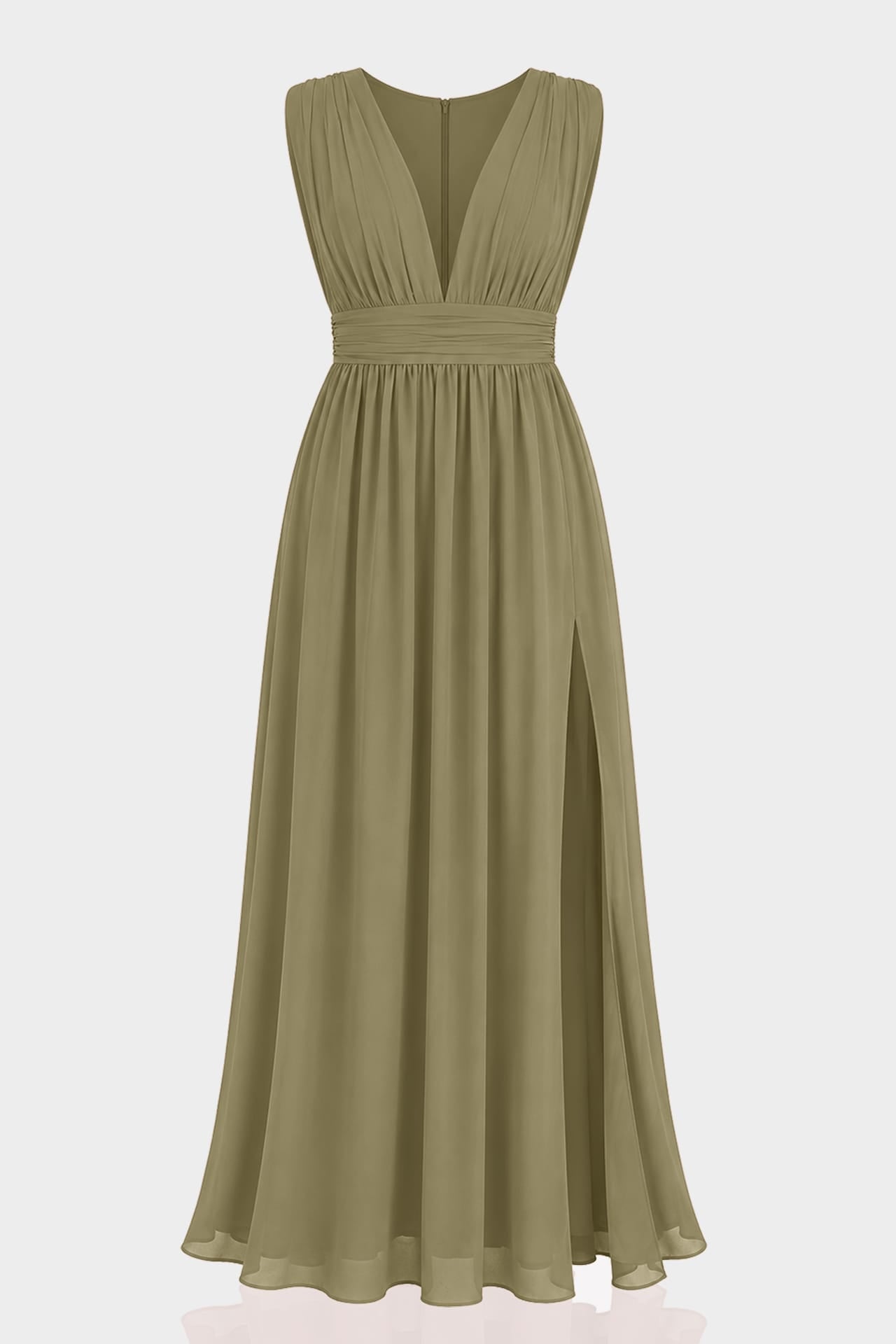 S / With Slit Olive Heaven V-Neck Bridesmaid Dress – Elegant Wedding Occasion Gown