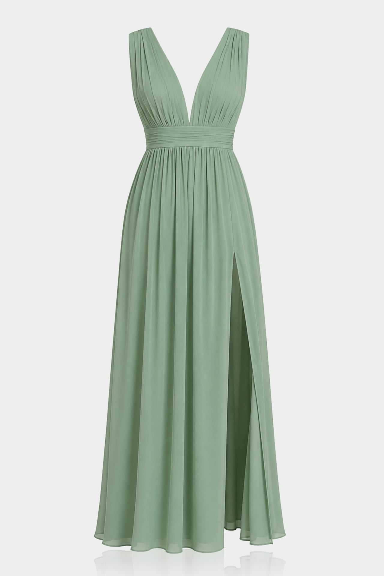 S / With Slit Sage Green Chiffon Maxi Dress Heaven Bridesmaid Dress V-Neck