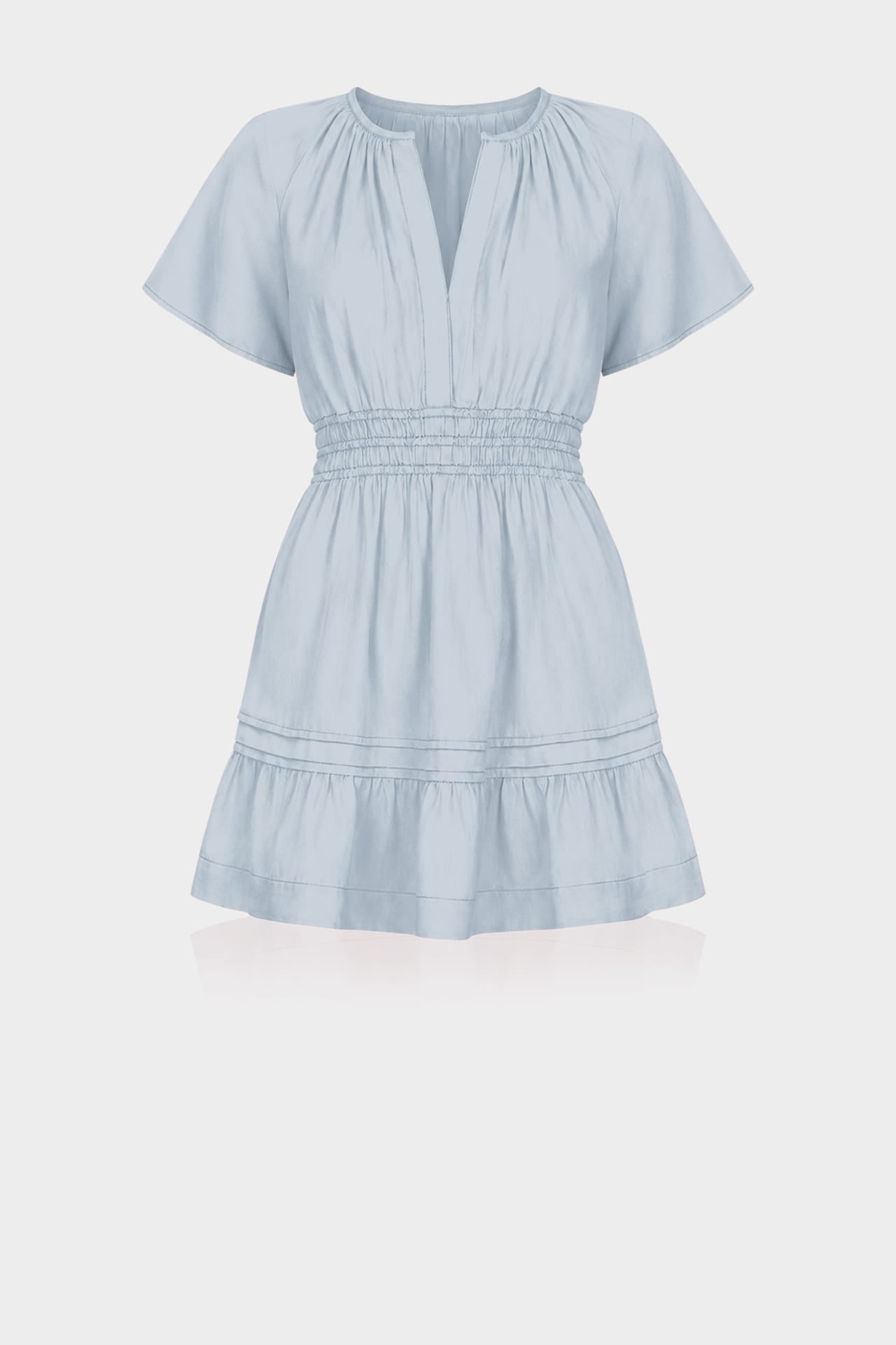 brunch dress near me S Dusty Blue Flutter Sleeve Tiered Mini – Dress The flattering smocked waist Color:Natural Linen Alexandria House Antonio Melani Dresses |