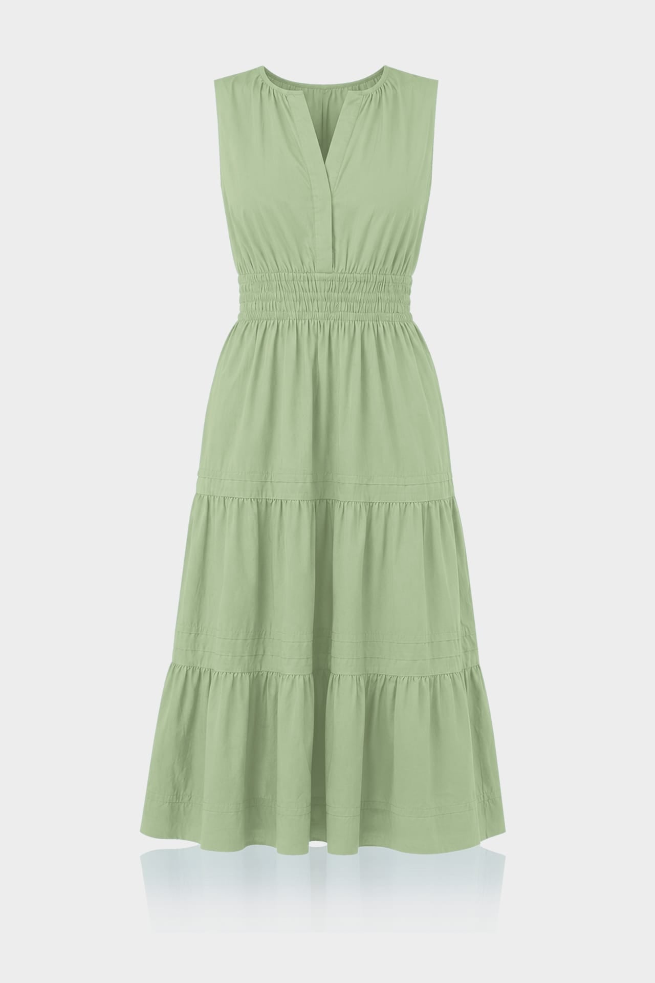 S Sage Green Smocked Waist Cotton Midi Dress for Women – Garden Party Dress