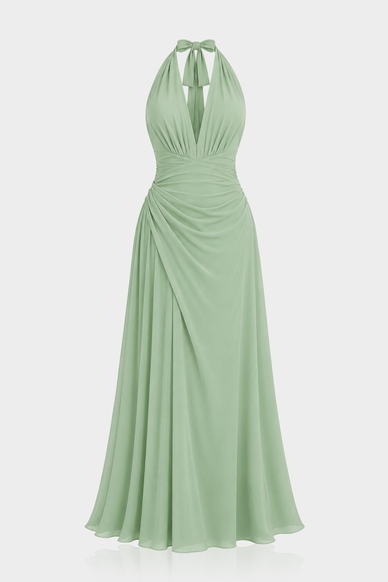 sage green halter neck dress S Chiffon Maxi – V-Neck Open Back Evening Gown with Side Slit holiday24 ASHLEYlauren 11984 Size 0 Style yours with sleek Size:3XL / 17.5