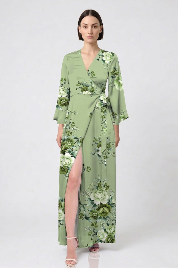 sage green wrap dress Sage Green Floral Wrap Dress