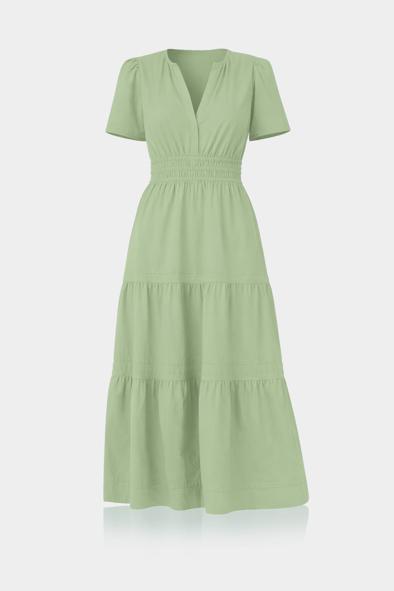 Standard / S Sage Smocked Waist Tiered Cotton Midi Dress for Women – Garden Party Dress