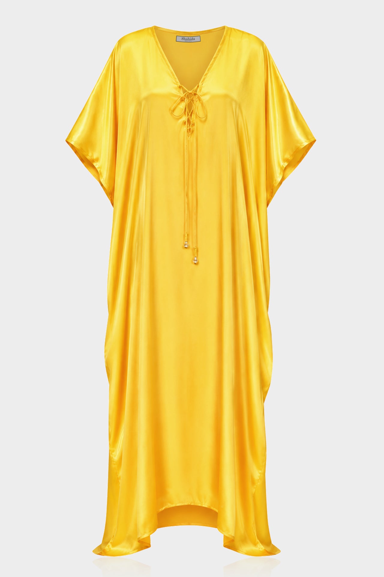 One Size Golden Yellow Lace-Up V-Neck Kaftan Maxi Dress