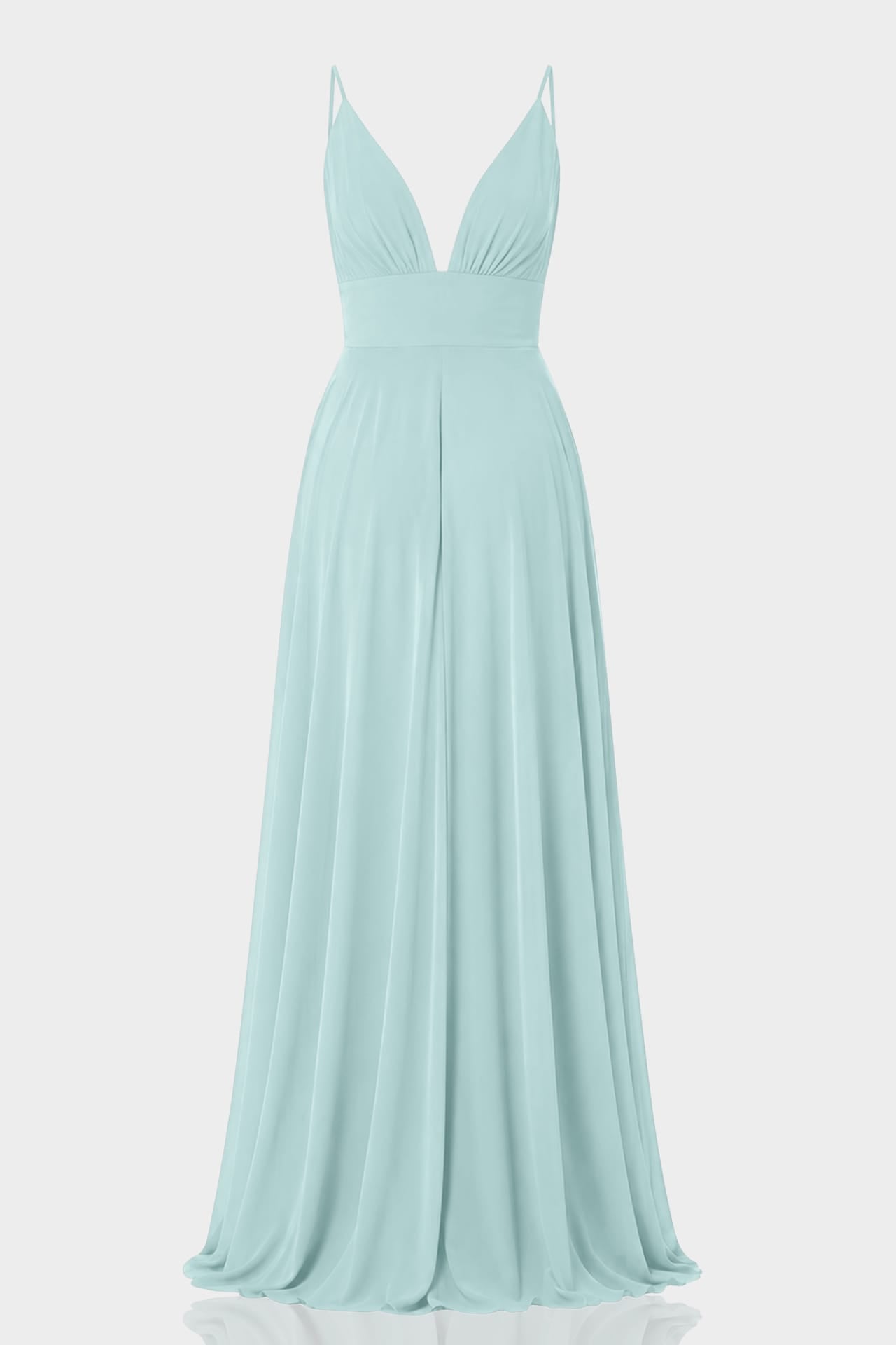 S Aqua Green Chiffon Plunge Neck Maxi Dress