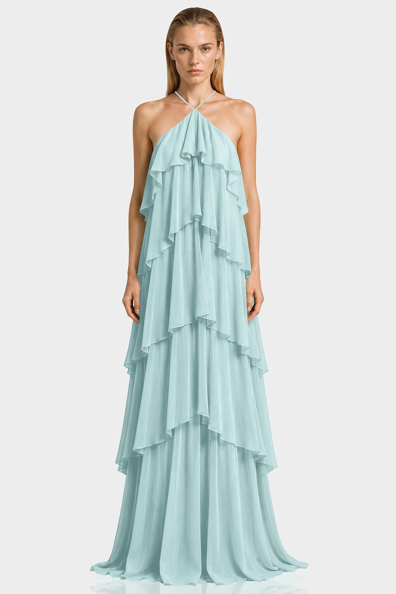 aqua chiffon maxi dress Green Tiered Ruffle Halter Prom dresses Yellow Casual Dress For Color:Black Midnight offering an effortlessly graceful Fabric_Polyester Blend