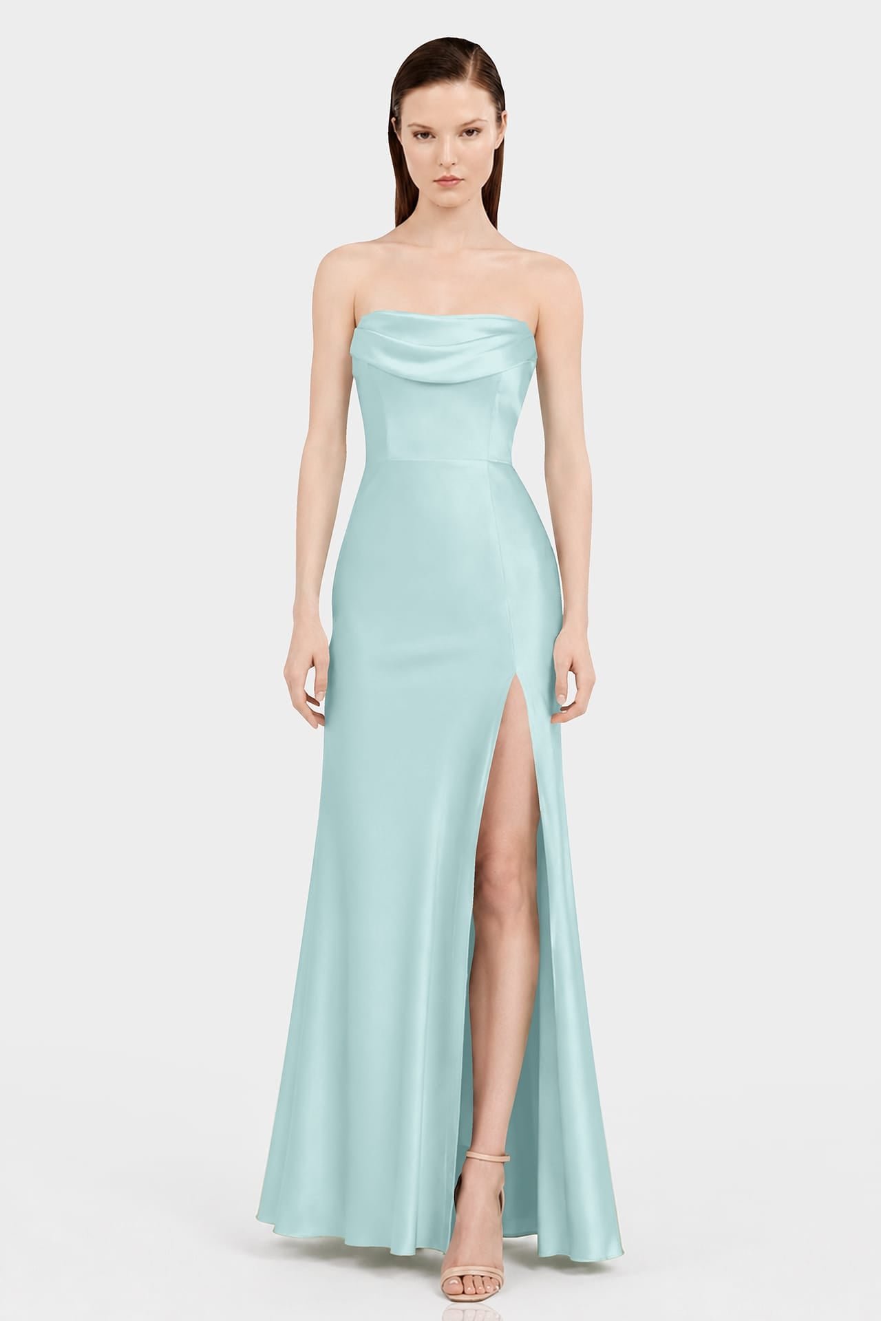 aqua satin dress S Green Convertible Matte Maxi no:Z026304 Bridgerton-Inspired Dresses: Regency Elegance Adjustable bust Size:46 / UK 12 / US 13