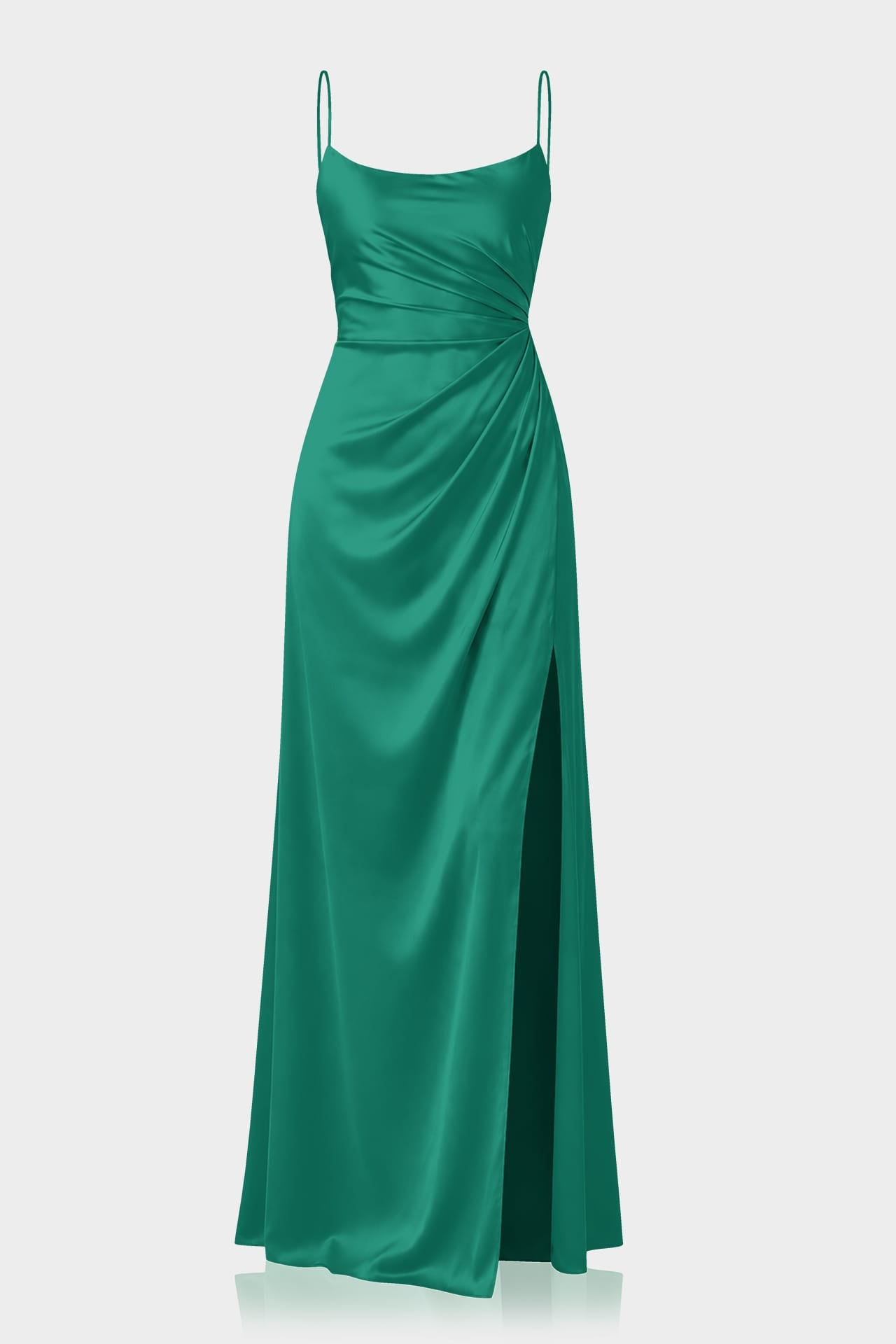 Emerald Satin Column Gown with Sleeveless Bodice – Shahida Parides