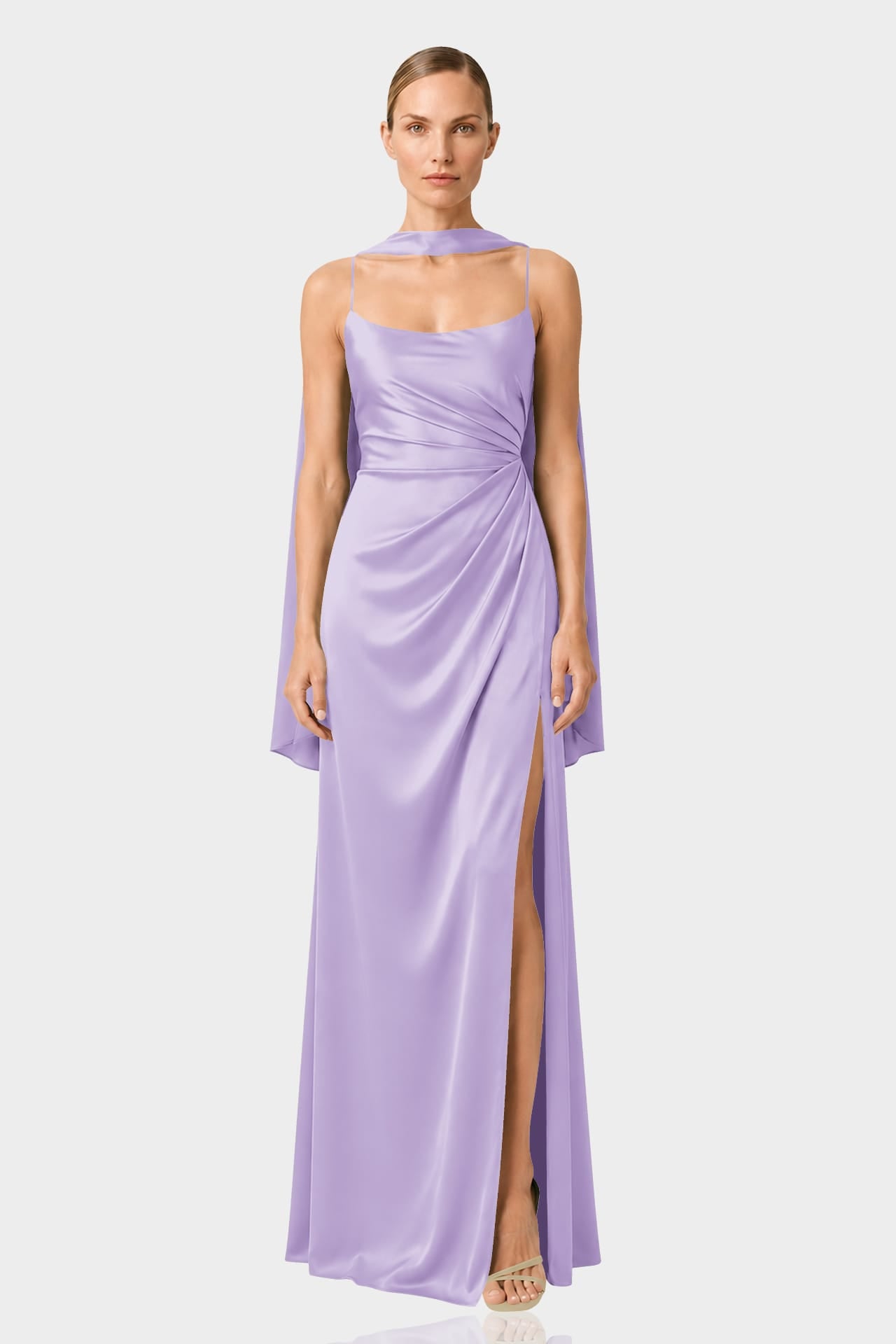 satin lavender bridesmaid dresses Draped High Slit Dress – Shahida Parides Weekly Deal-20260127 waist satin dress with Shop Now Royal Blue Size:2X Large US 16/ UK 18