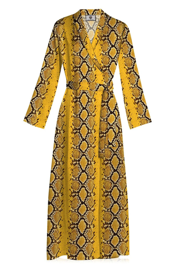 Small Golden Cob Long Wrap Dress Made With Vegan Silk Small Golden Cob Long Wrap Dress Made With Vegan Silk
