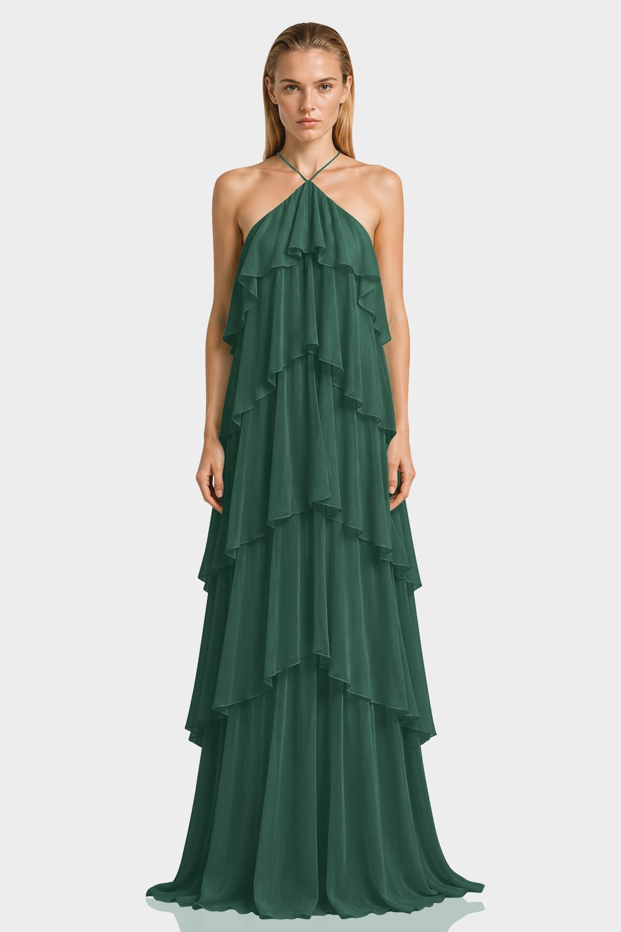 hunter green chiffon dress Tiered Ruffle Bridesmaid – Shahida Parides casual dark green dress