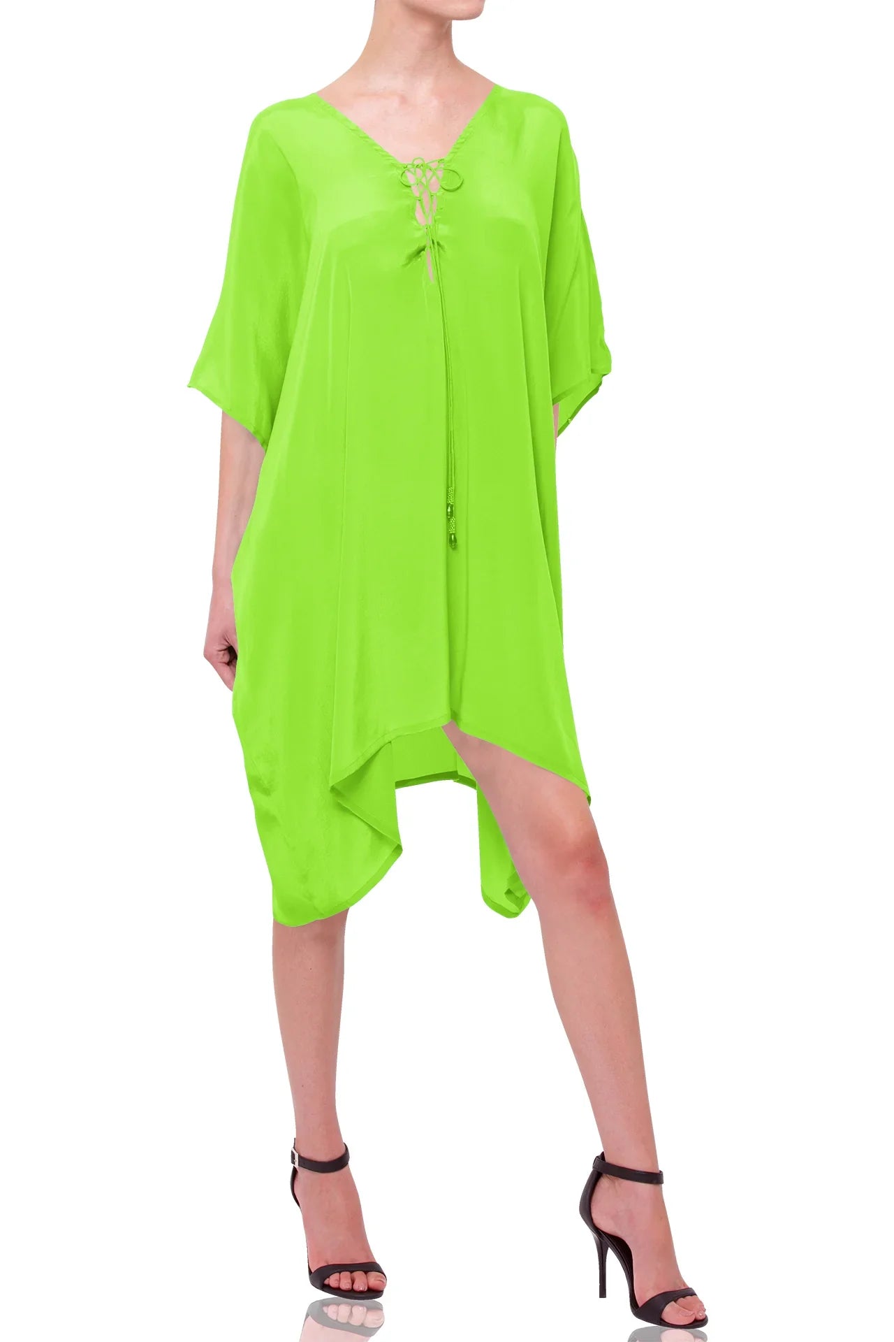 Sharp Green Off-Shoulder Kaftan Dress – Short Kaftan Midi with Deep V-Neck | Handmade Caftan & Tunics Sharp Green Off-Shoulder Kaftan Dress – Short Kaftan Midi with Deep V-Neck | Handmade Caftan & Tunics