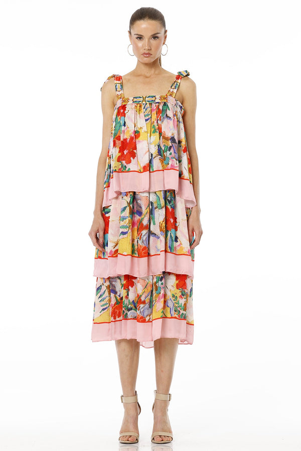 sleeveless ruffle midi dress Small Adoria Short Multicolor Tiered Sleeveless Ruffle Midi Dress