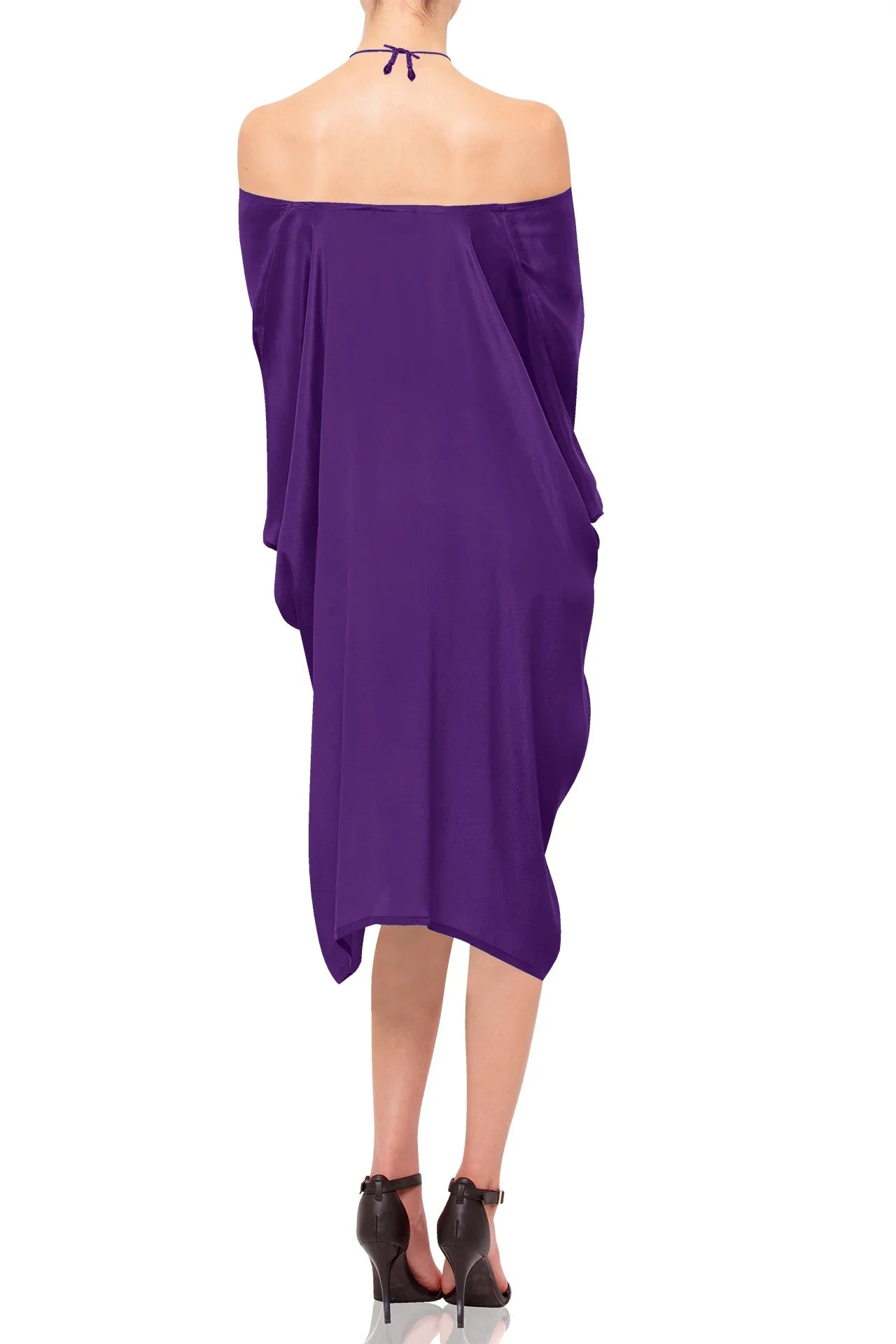 Silk Purple Kaftan Mini Dress  Short Summer Dress One Size (OS)