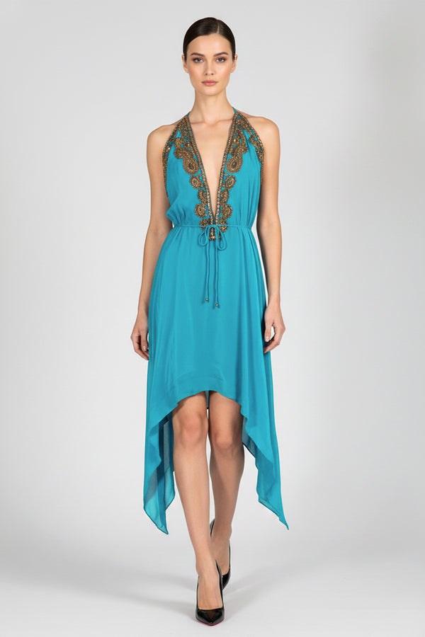 Sky Blue Embroidered Midi Dress  Detailed Needlework | Shahida  Shahida  Parides