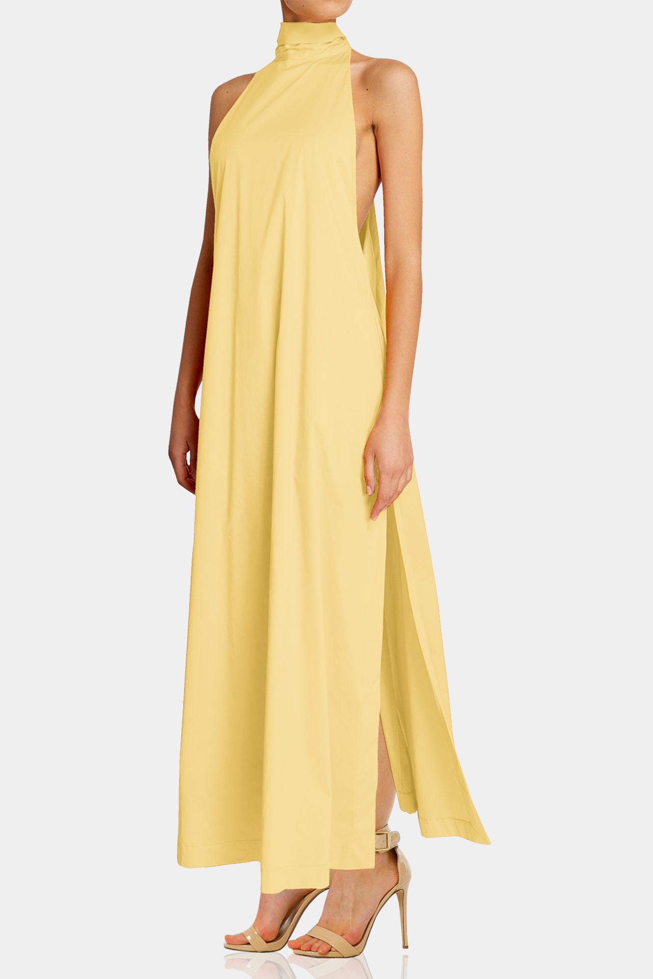 Small High-Neck Sleeveless Maxi Dress in Light Yellow