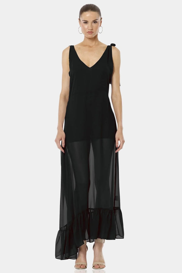 Plunged Neckline | Black Sleeveless Dress | Sheer Maxi Dress | Qishma Extra Large Plunged Neckline | Black Sleeveless Dress | Sheer Maxi Dress | Qishma Extra Large