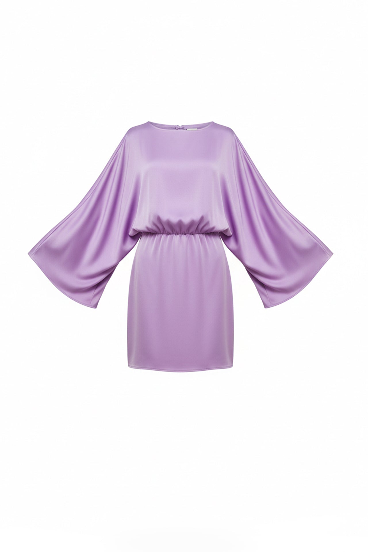 S Elegant Crew Neck Long Flared Sleeve Mini Dress