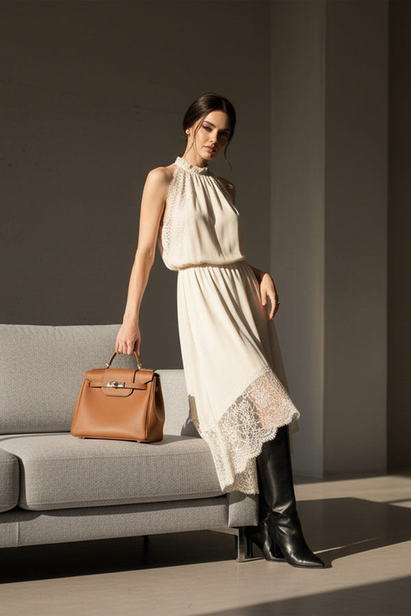 Elegant Lace Trim Midi Dress  Designer Edit | Shahida Parides Medium