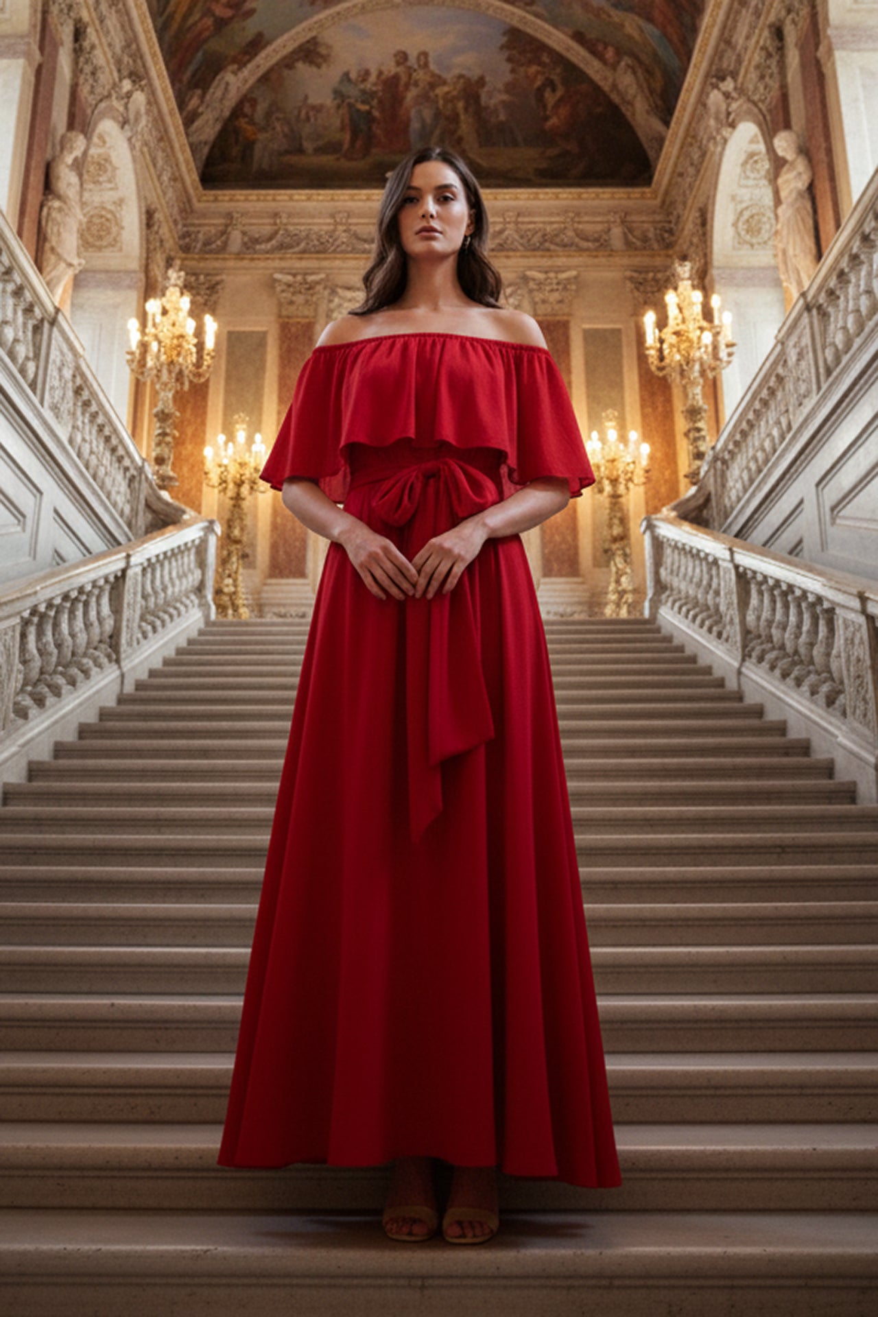 L Elegant Off-Shoulder Red Dress for Women L Elegant Off-Shoulder Red Dress for Women