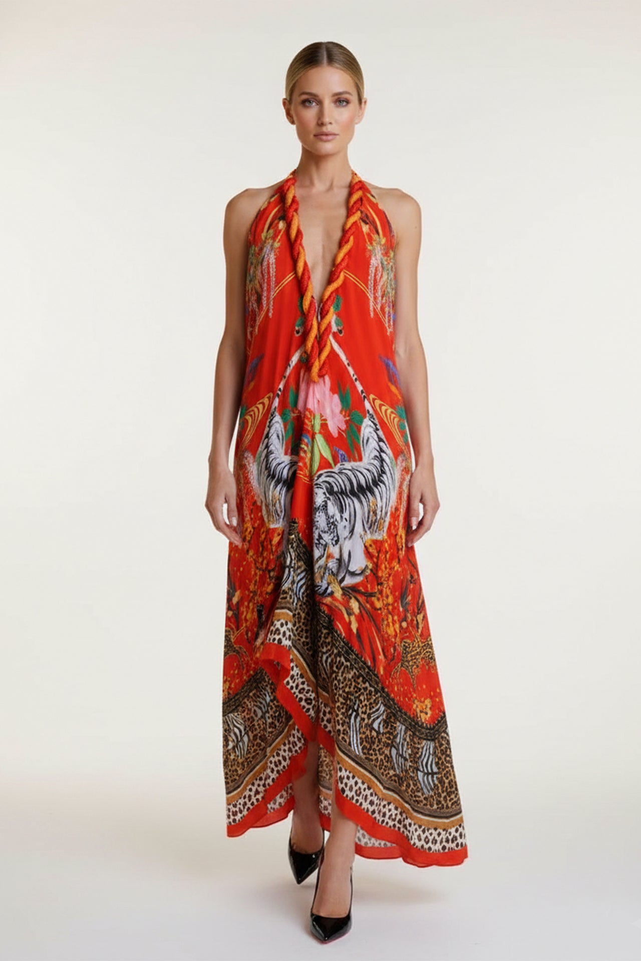 Sunset Scarf Print Halter Maxi Dress | Shahida  Shahida Parides