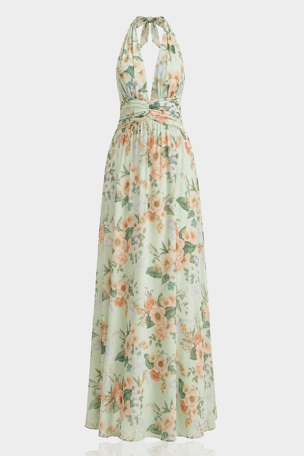 white floral print chiffon halterneck maxi dress S Sage Halter with Tie Back and green Marine Corps Ball: Do IndianCotton Size:84 inches