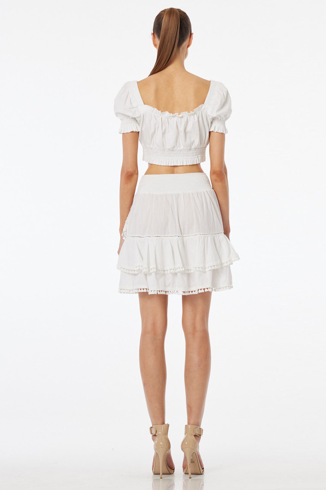 Luxury White Tiered Ruffle Mini Skirt – Shahida Parides