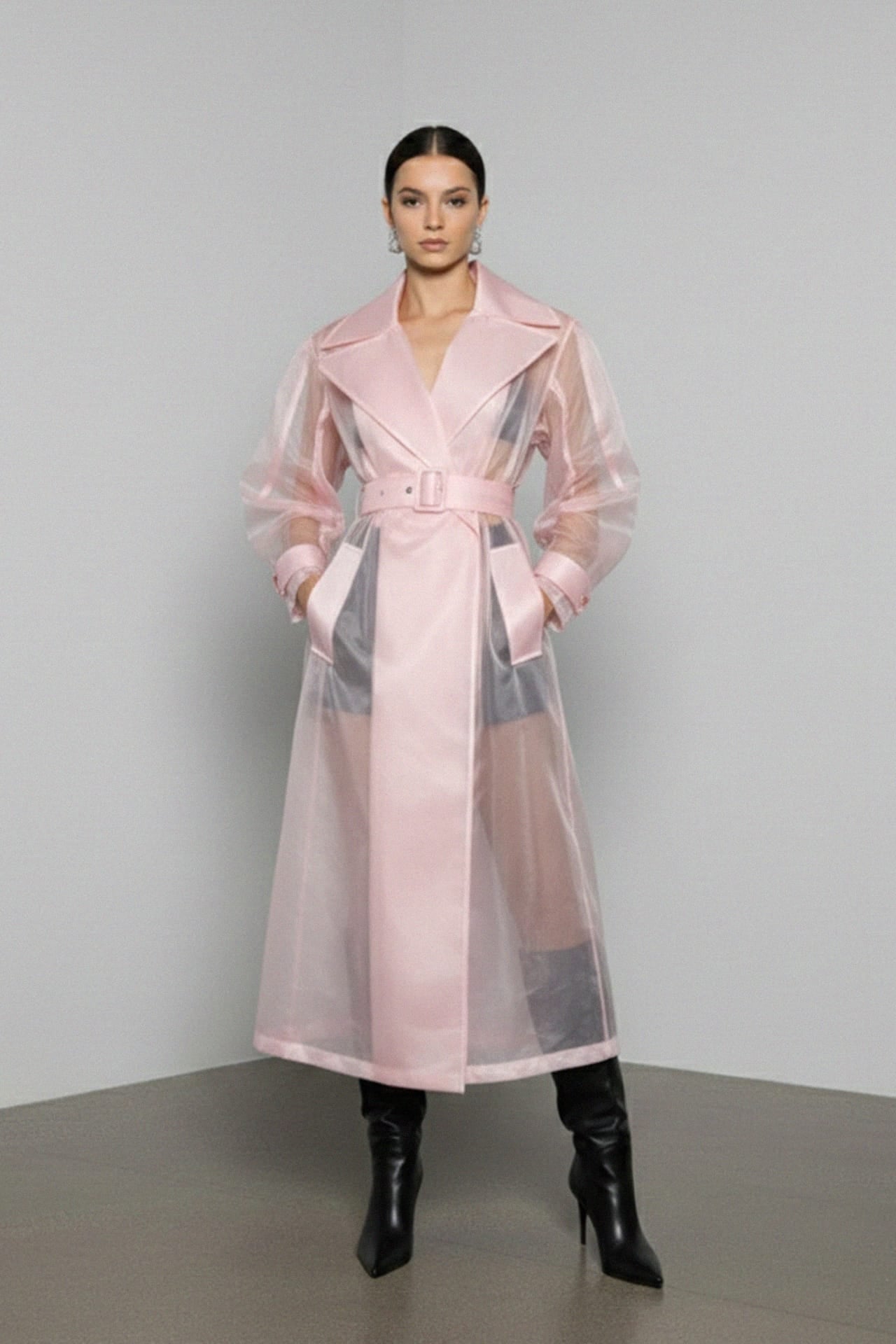 Organza Long Trench Coat – Elegant Women's Outerwear – Shahida Parides