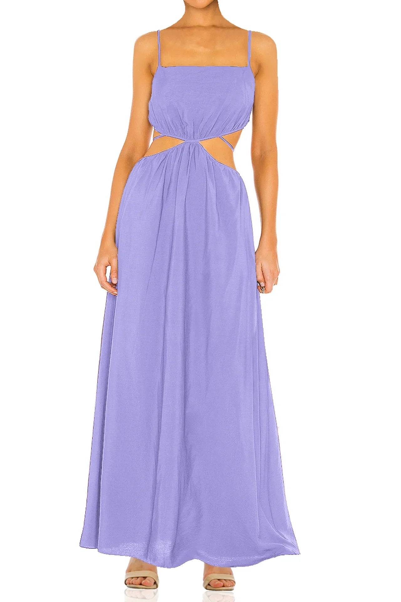 S Light Purple Waist Cut Maxi Dress for Women