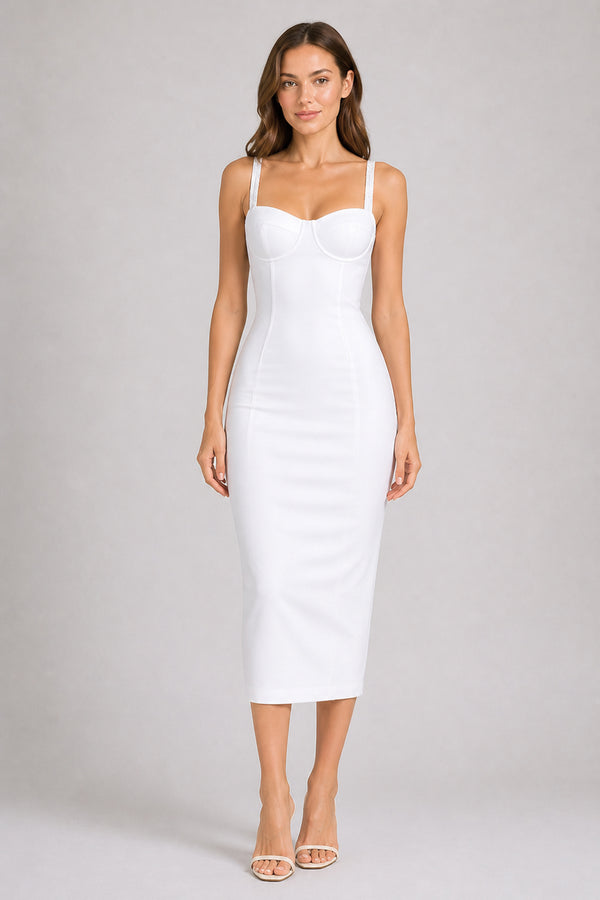 S White Corset Bodycon Midi Dress S White Corset Bodycon Midi Dress