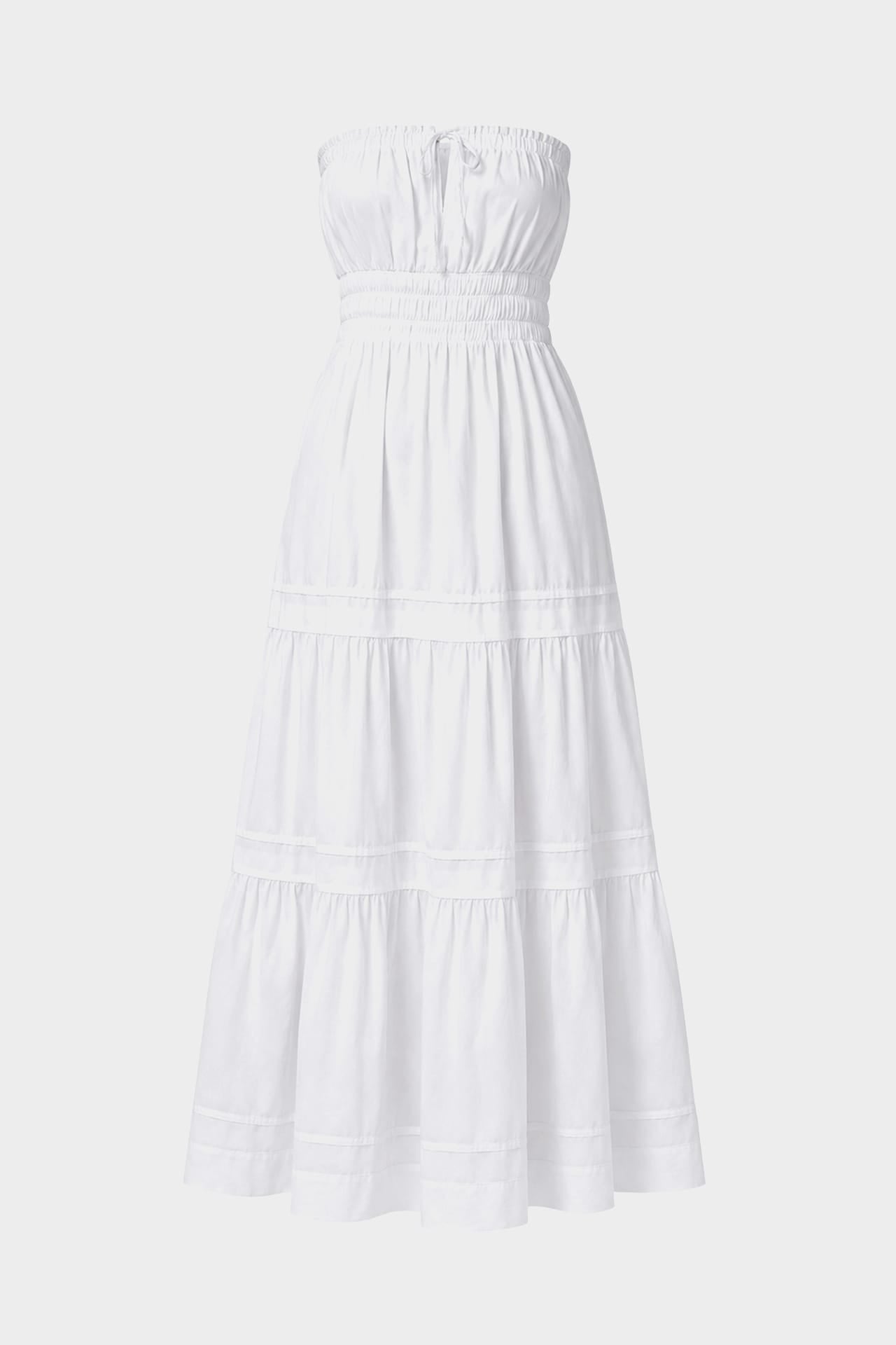 S White Premium Breathable Cotton Tiered Strapless Maxi Dress – Wedding Guest Dress